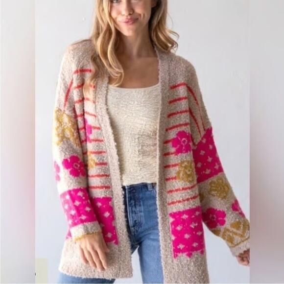 Natural Life Calla Jacquard Cardigan Sweater Floral L/XL Colorful - Picture 1 of 8